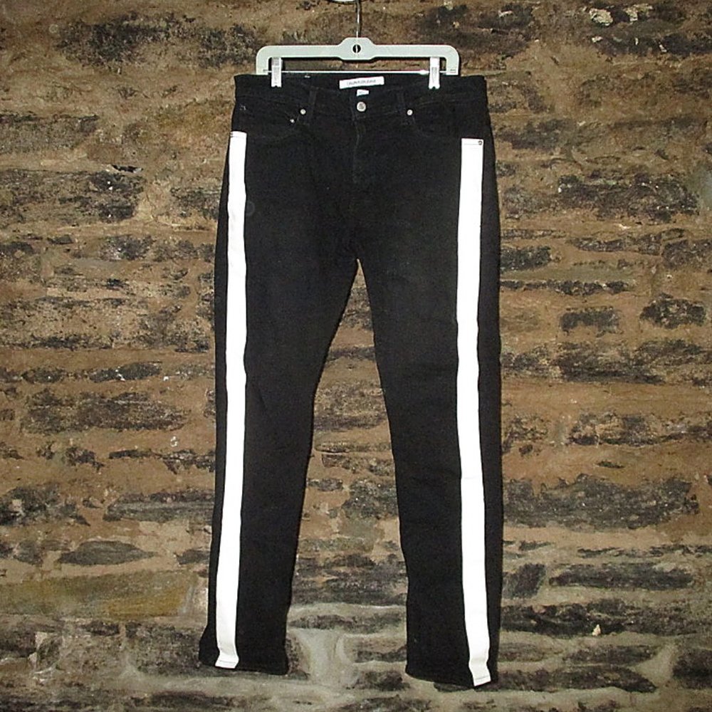 Calvin Klein Black Straight Jeans with White Side Stripes